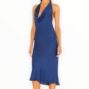 Young Fabulous & Broke Rebel Satin Halter Dress Jewel Blue